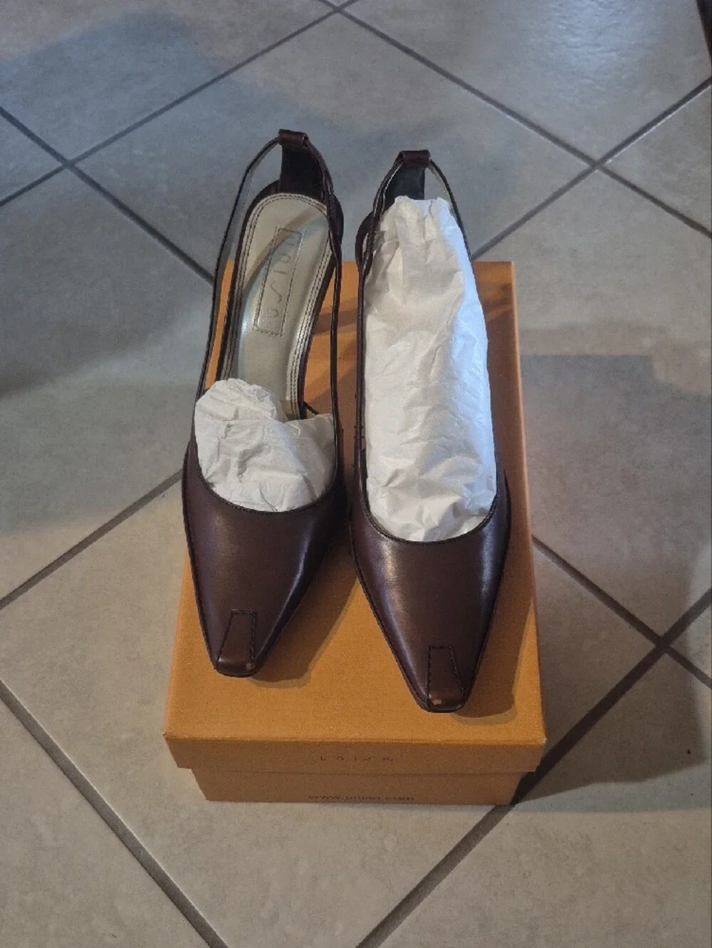 Unisa Brown Leather Slingback Pointed-Toe Heels
